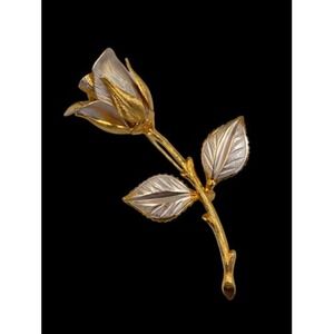 Vintage Two-Tone Gold & Silver Finish Rose Brooch Pin Textured Floral Jewelry